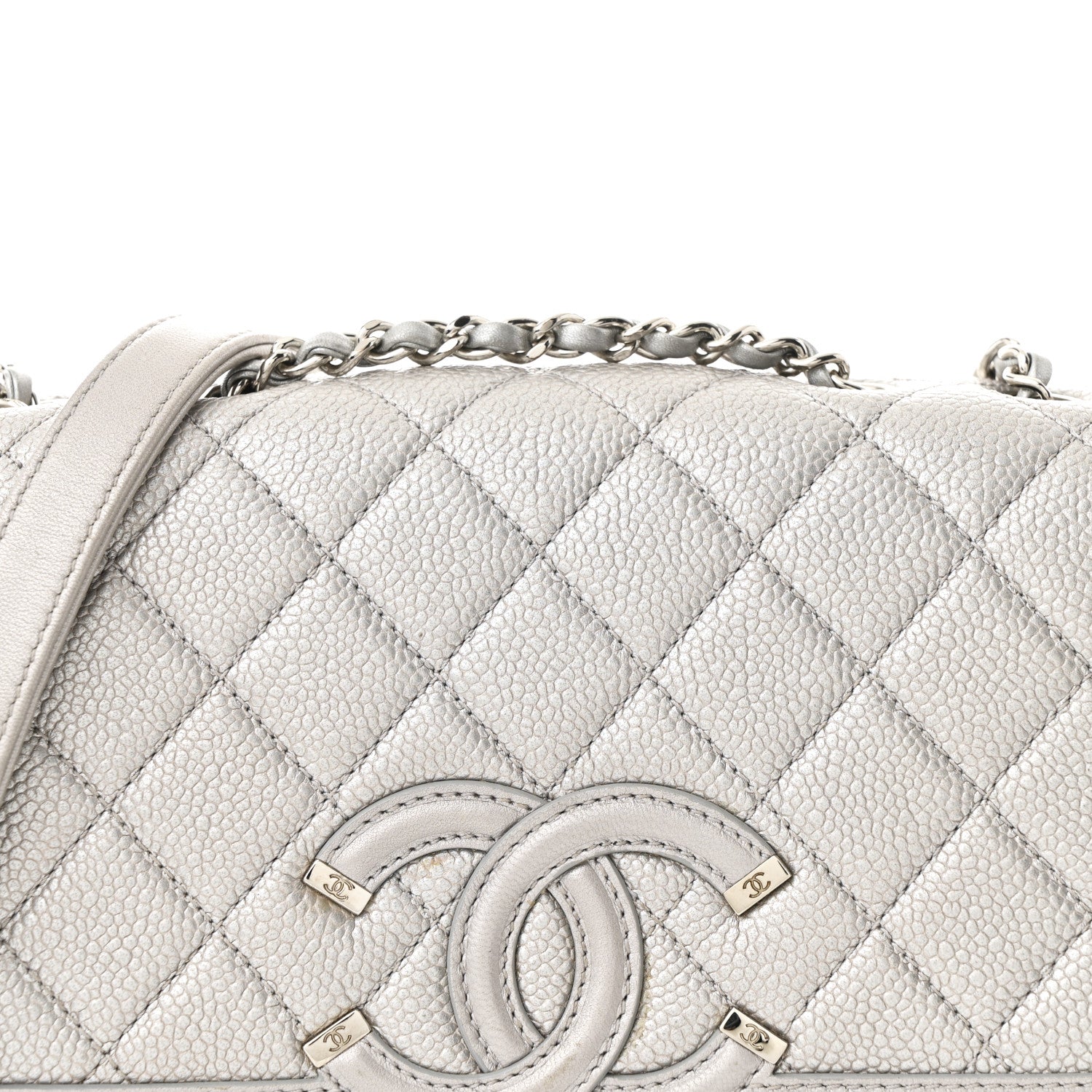 Chanel Metallic Caviar Quilted Small CC Filigree Flap Silver 8 of 12