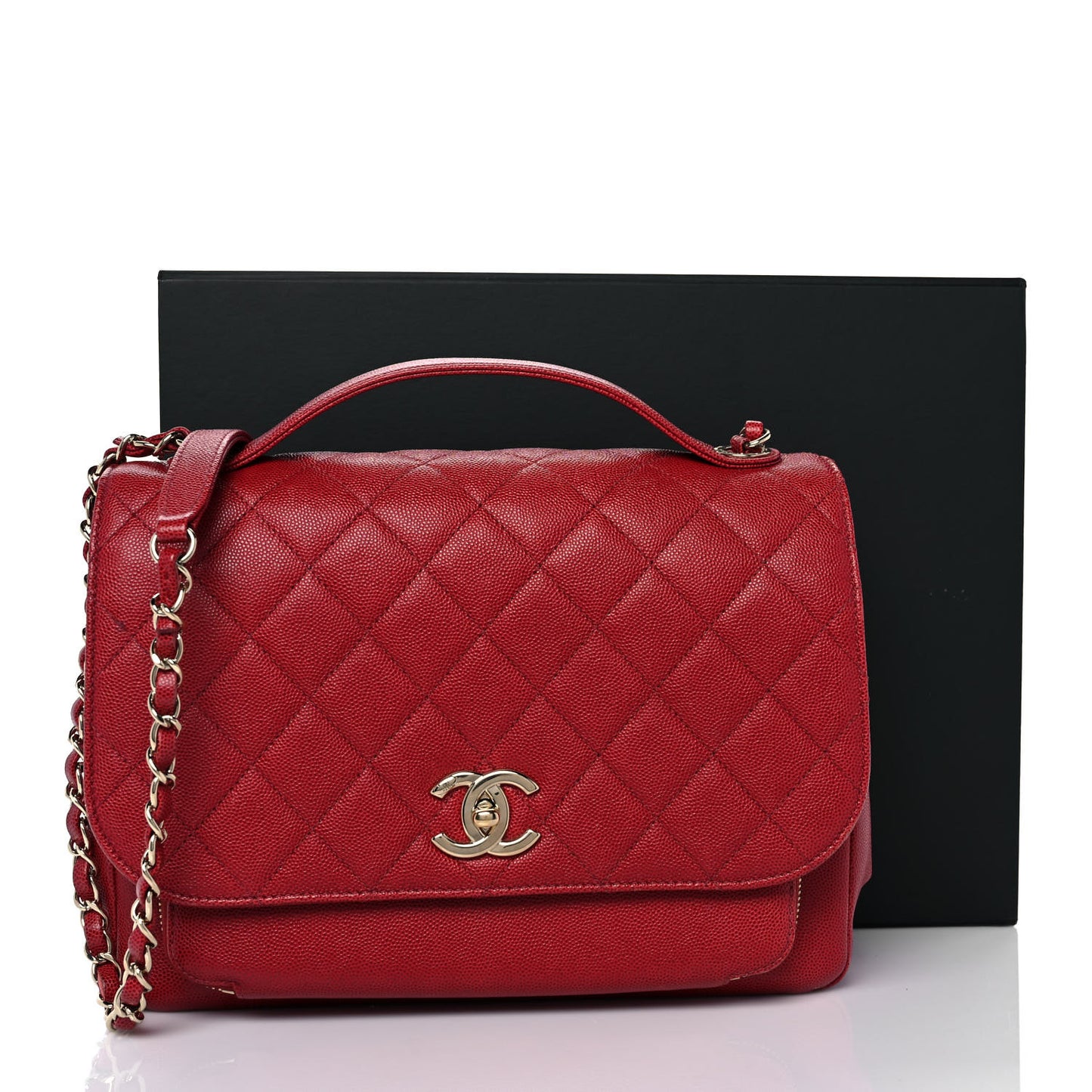 Caviar Quilted Large Business Affinity Flap Red