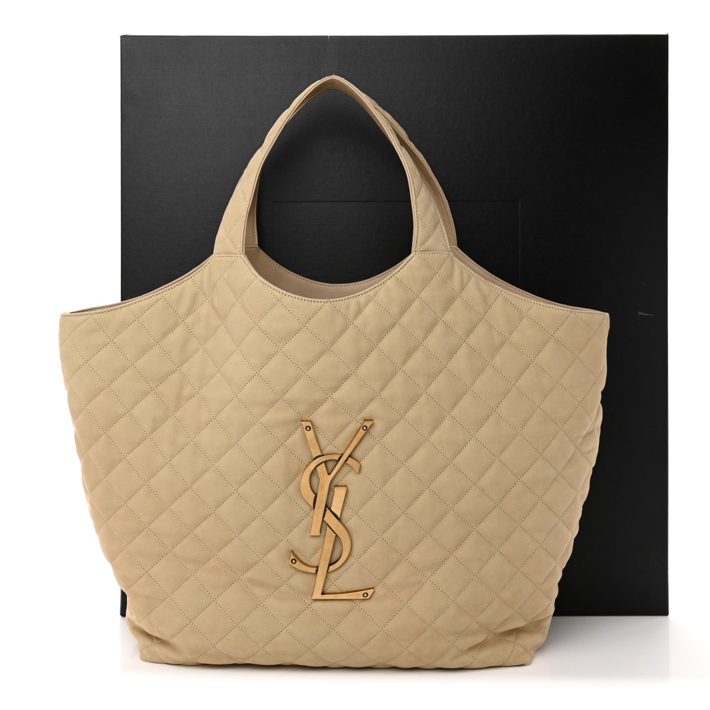Nubuck Suede Quilted Maxi Icare Shopping Tote Beige