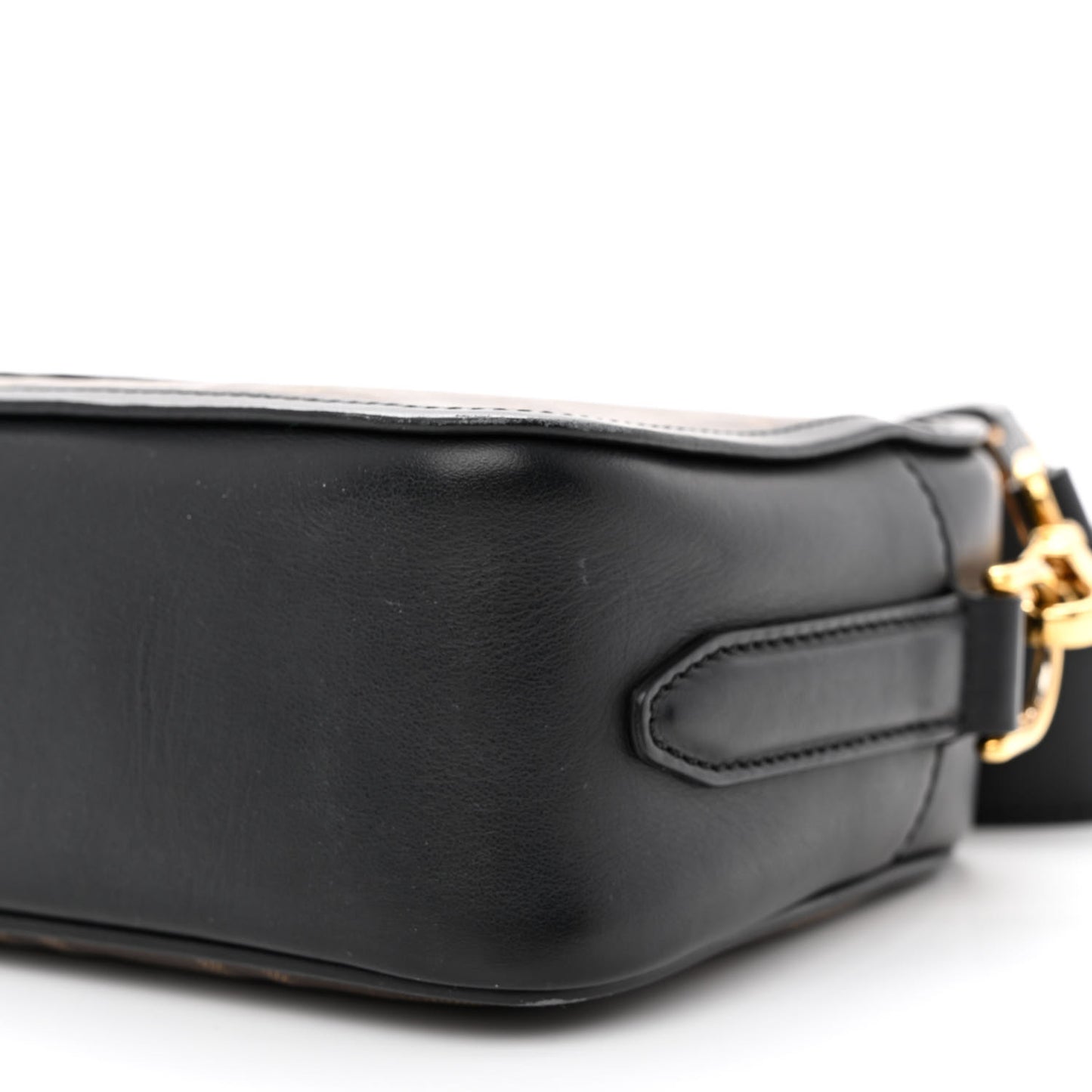 Glazed Fabric Vitello Century F is Fendi FF 1974 Stamp Patch Camera Case Mogano Panna Black