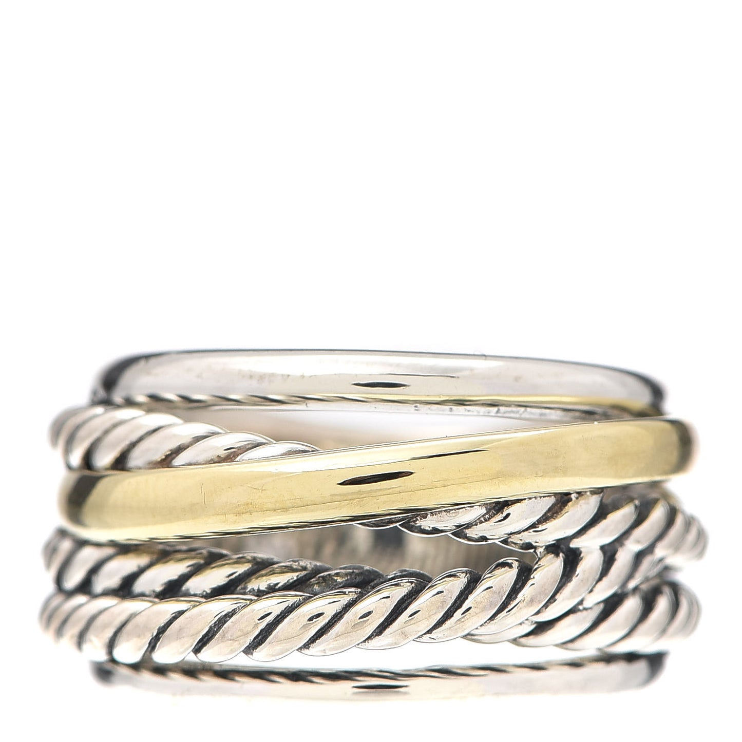 Sterling Silver 14K Yellow Gold Wide Crossover Ring 57 8