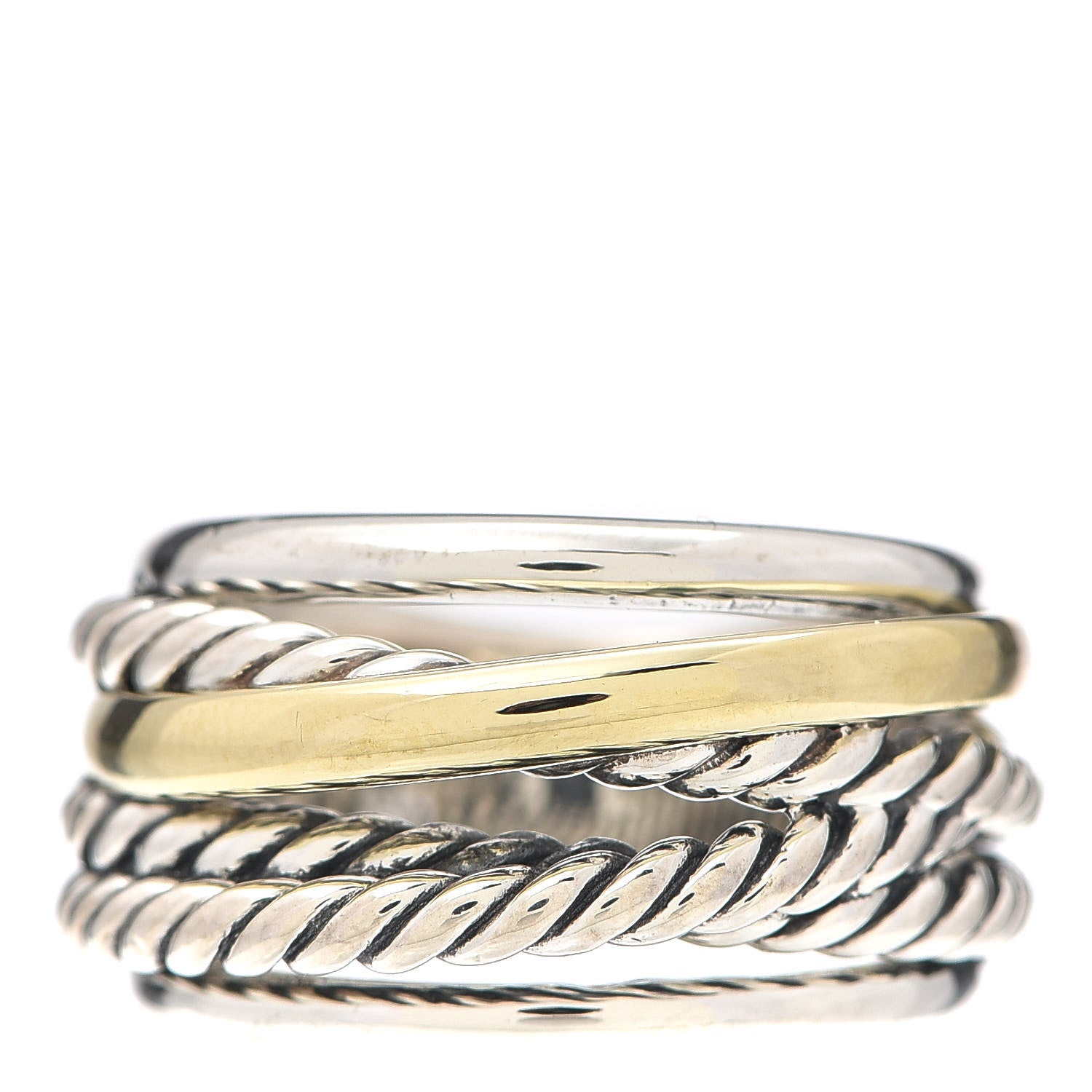 David Yurman Sterling Silver 14K Yellow Gold Wide Crossover Ring 57 8 1 of 4