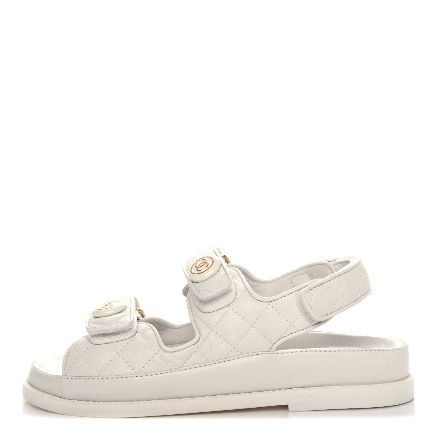 Chanel Grained Calfskin Velcro Dad Sandals 35.5 White 1 of 11