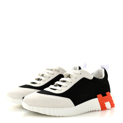Hermes Air Mesh Suede Goatskin Bouncing Sneakers 37 Black Orange 4 of 11