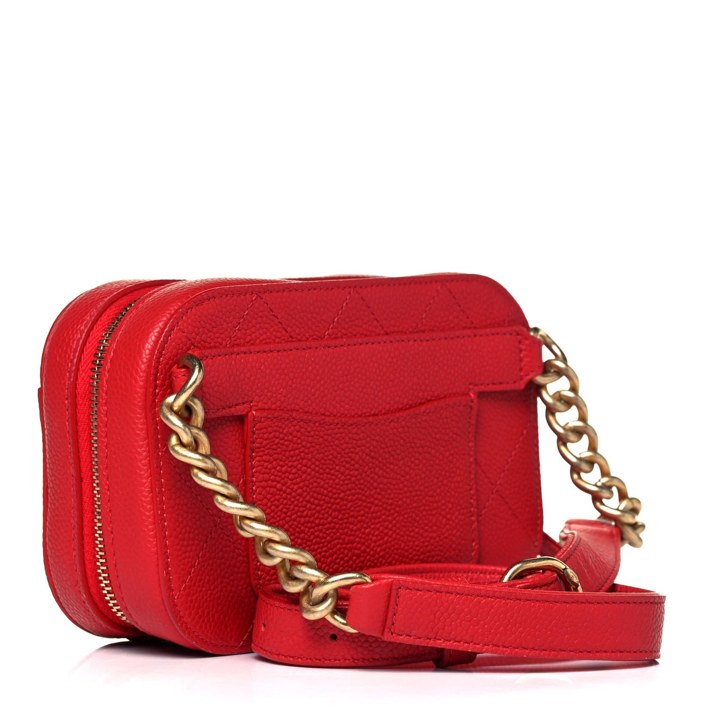 Grained Calfskin Quilted Waist Bag Red