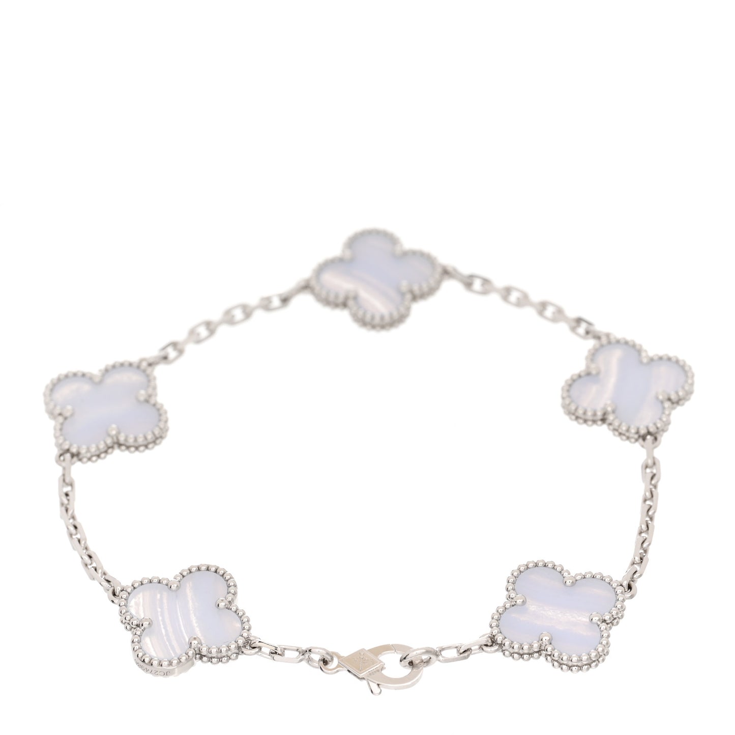 18K White Gold Chalcedony 5 Motifs Vintage Alhambra Bracelet