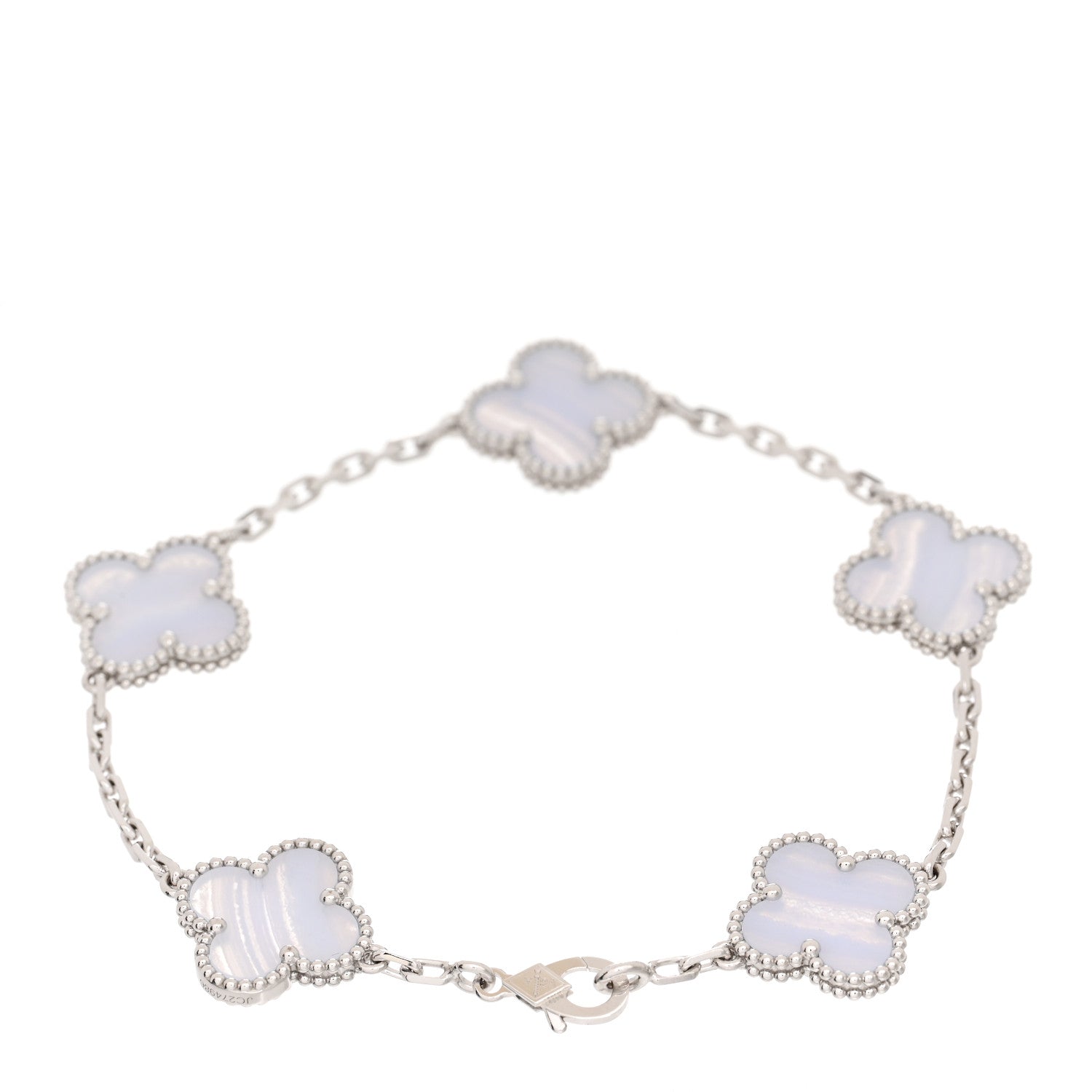 Van Cleef & Arpels 18K White Gold Chalcedony 5 Motifs Vintage Alhambra Bracelet 2 of 5