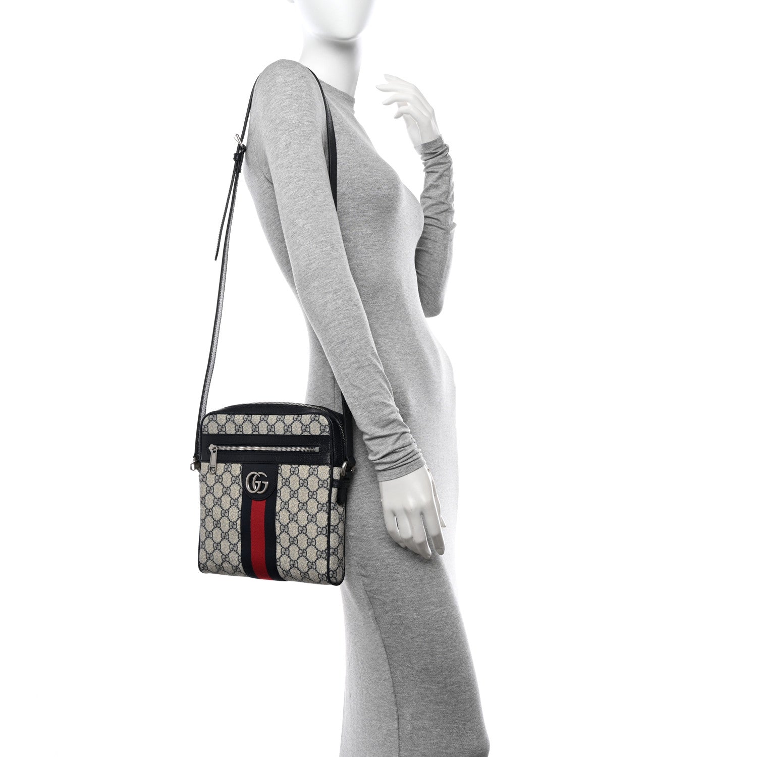 Gucci GG Supreme Monogram Textured Dollar Calfskin Web Small Ophidia Messenger Bag Beige Blue 2 of 10