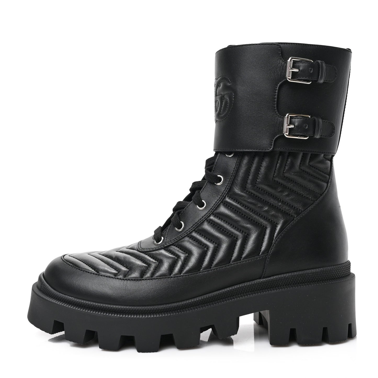 Nappa Frances GG Matelasse Platform Combat Boots 41 Black