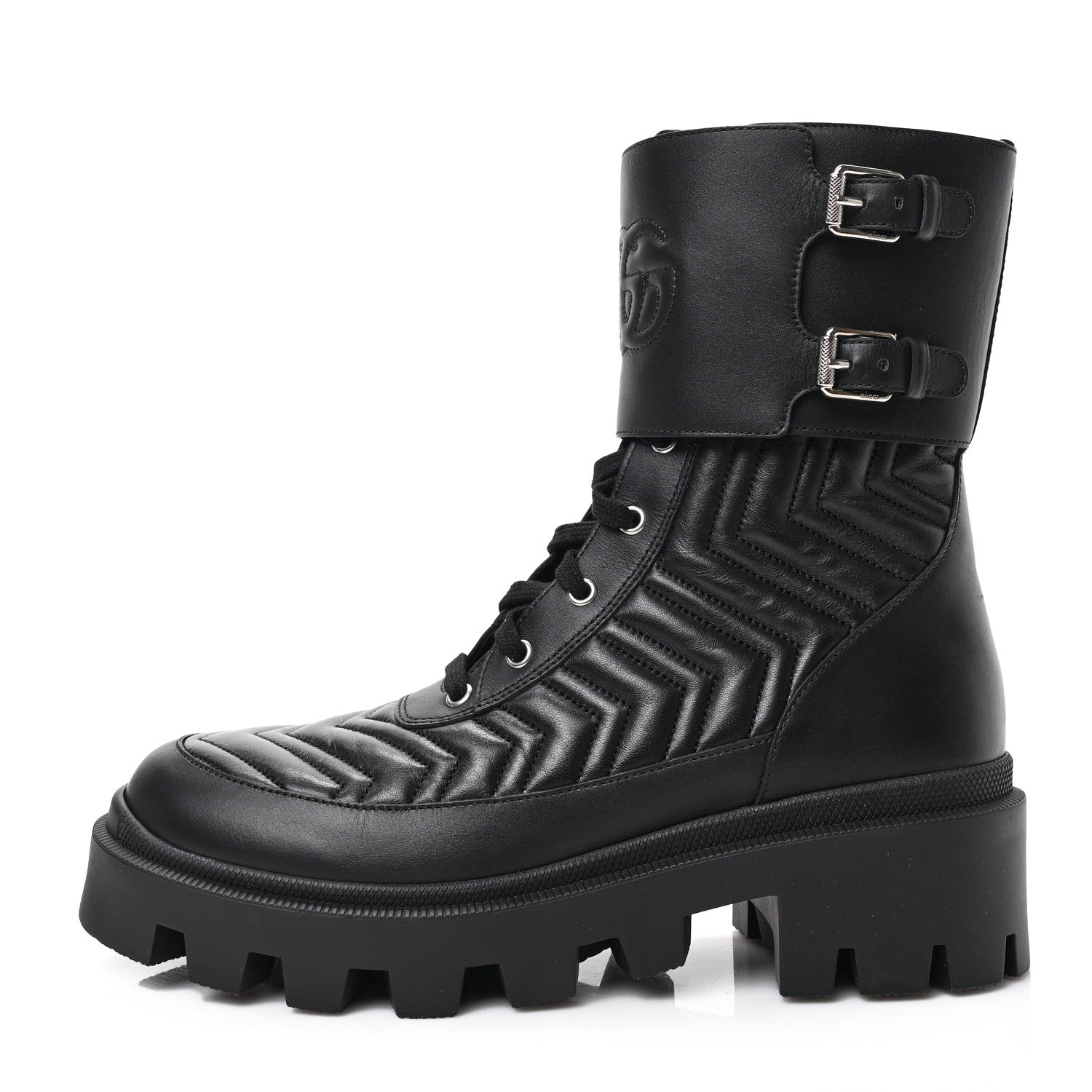 Gucci Nappa Frances GG Matelasse Platform Combat Boots 41 Black 1 of 6