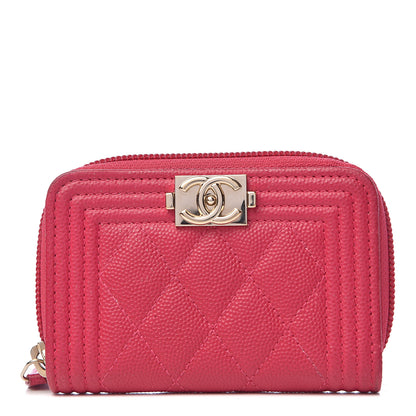 Chanel Caviar Quilted Boy Zip Around Coin Purse Wallet Dark Red 1 of 8