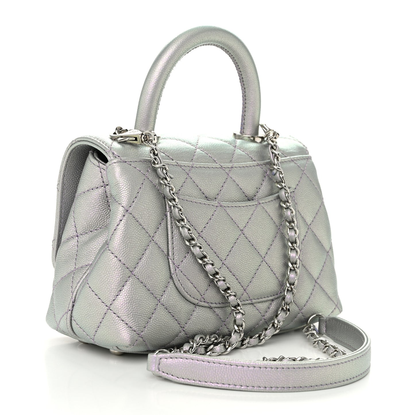 Iridescent Caviar Quilted Extra Mini Coco Handle Flap Light Blue