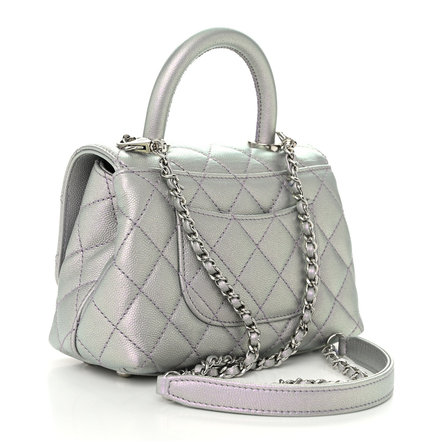 Chanel Iridescent Caviar Quilted Extra Mini Coco Handle Flap Light Blue 3 of 11