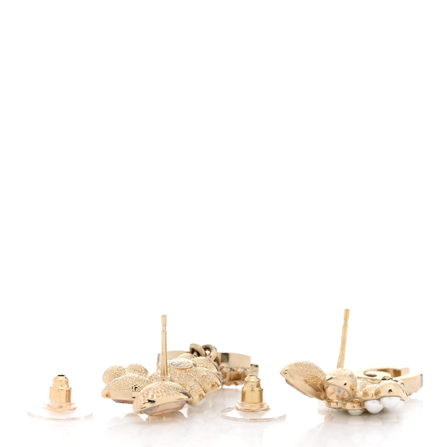 Chanel Pearl Crystal Drop CC Earrings Gold White 4 of 4