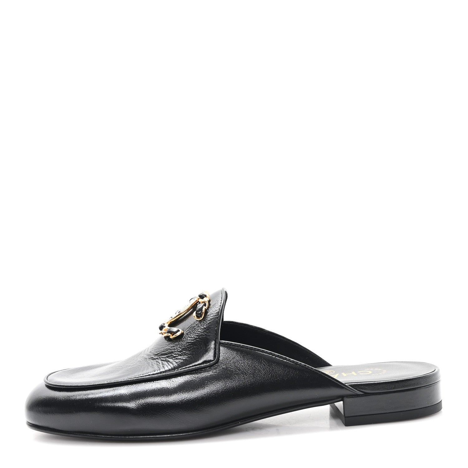 Chanel Shiny Calfskin Crystal CC Mules 38 Black 1 of 10