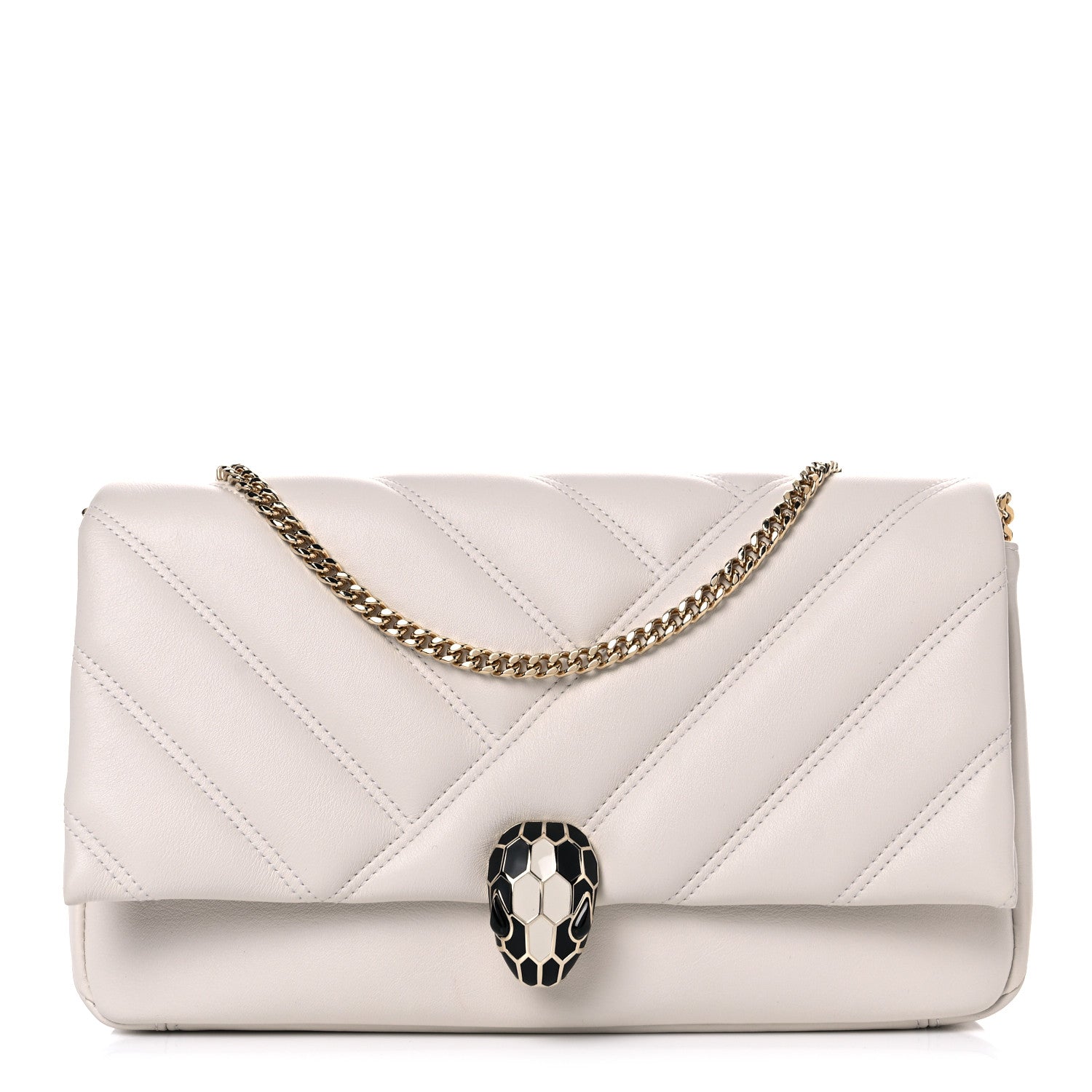 Bulgari Calfskin Matelasse Small Serpenti Cabochon Shoulder Bag White 1 of 10