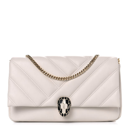 Bulgari Calfskin Matelasse Small Serpenti Cabochon Shoulder Bag White 1 of 10