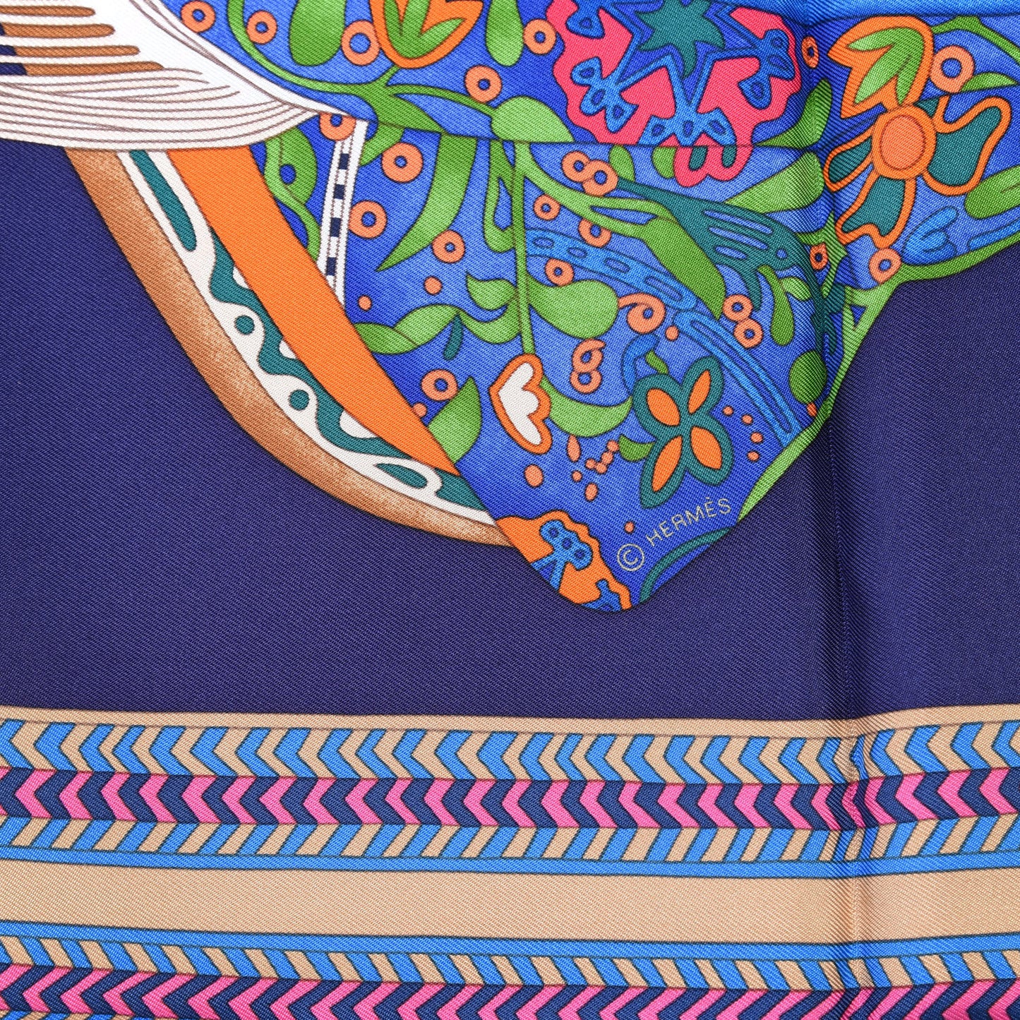 Silk Selle Des Steppes Scarf 90 Indigo Vert Multicolor