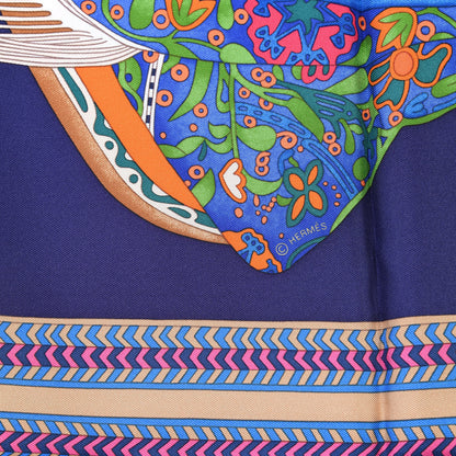 Hermes Silk Selle Des Steppes Scarf 90 Indigo Vert Multicolor 3 of 4