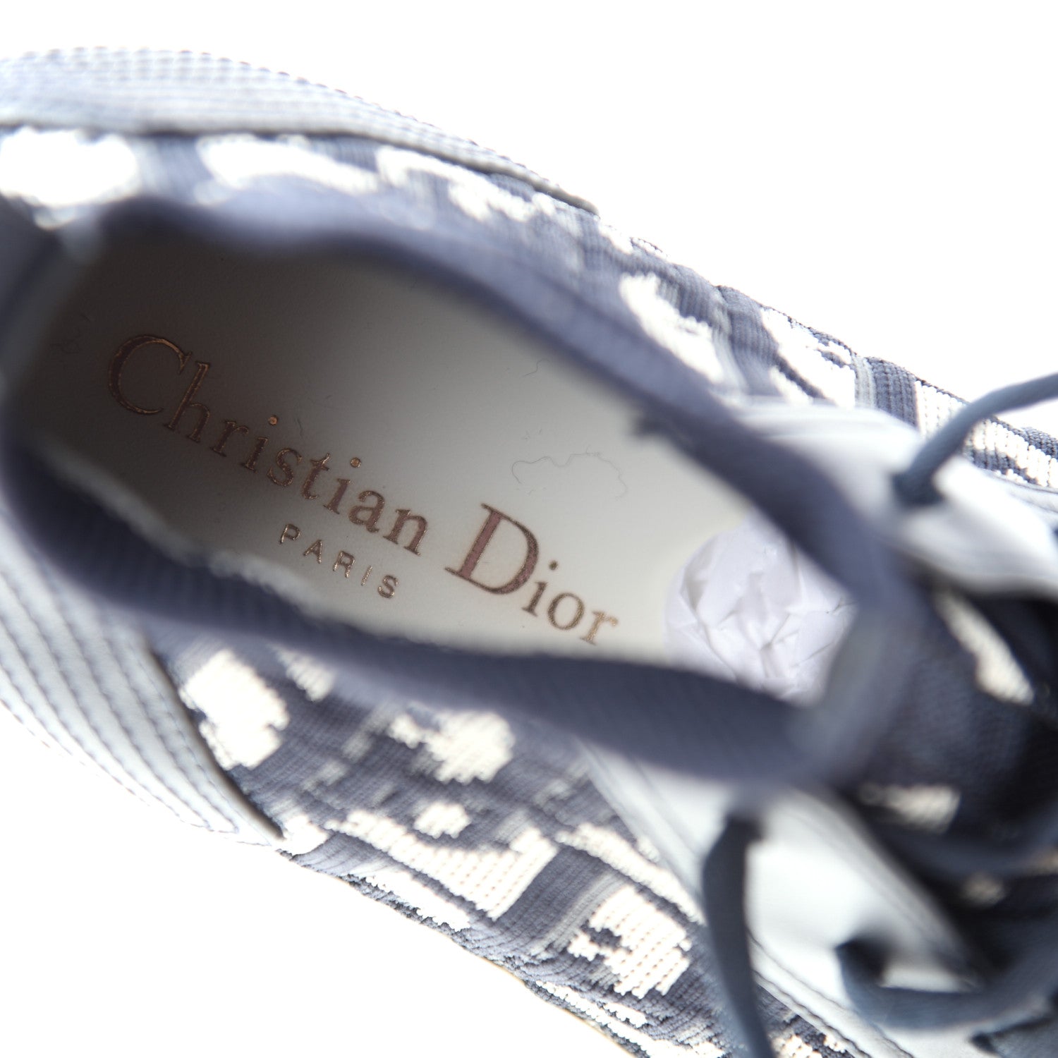 Christian Dior Technical Knit Calfskin Oblique Womens Walk'n Dior Mid Top Sneakers 38.5 Deep Blue 9 of 11