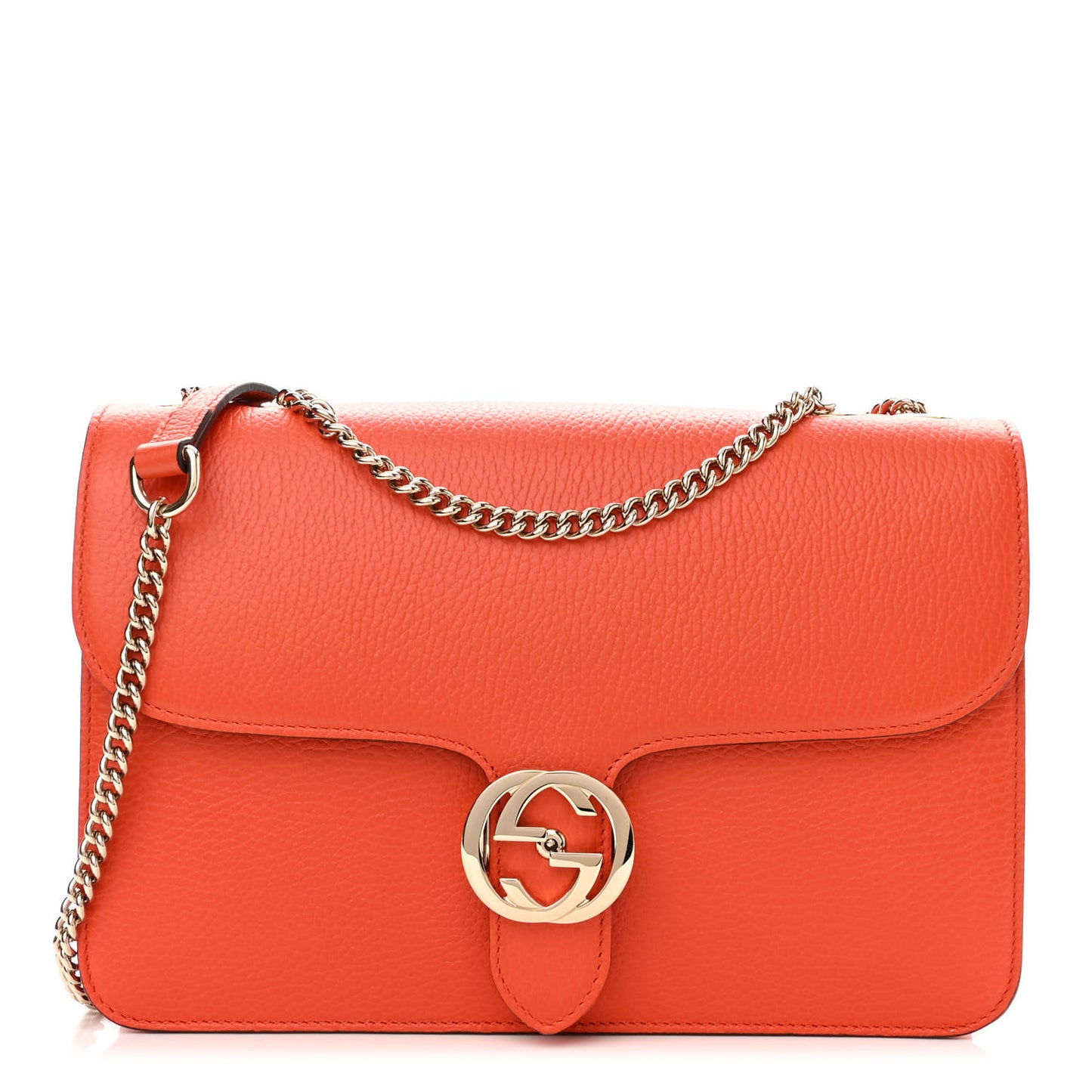 Dollar Calfskin Interlocking G Shoulder Bag Sun Orange