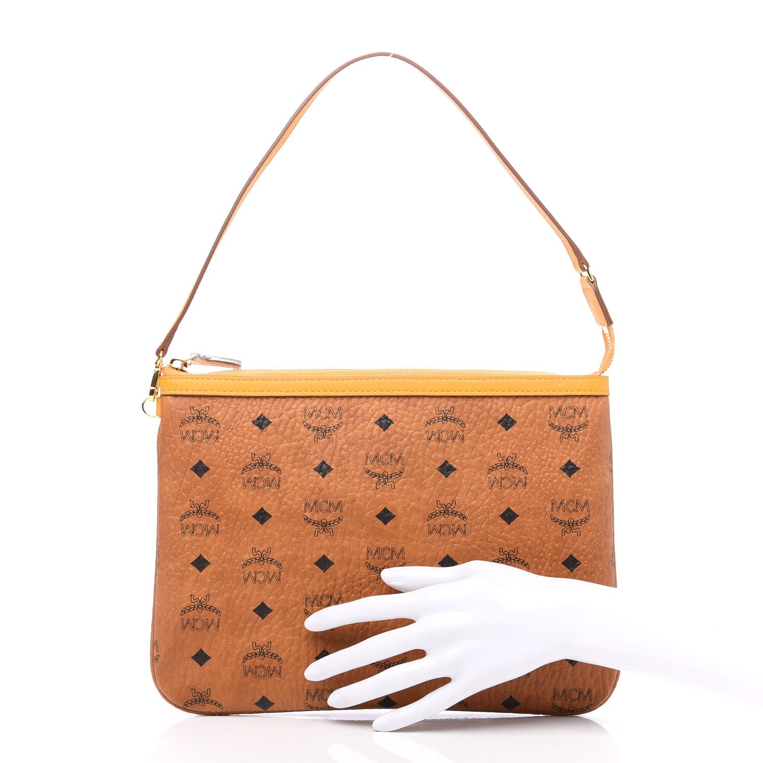 MCM Visetos Liz Shopper Tote Pouch Cognac Yellow 2 of 9