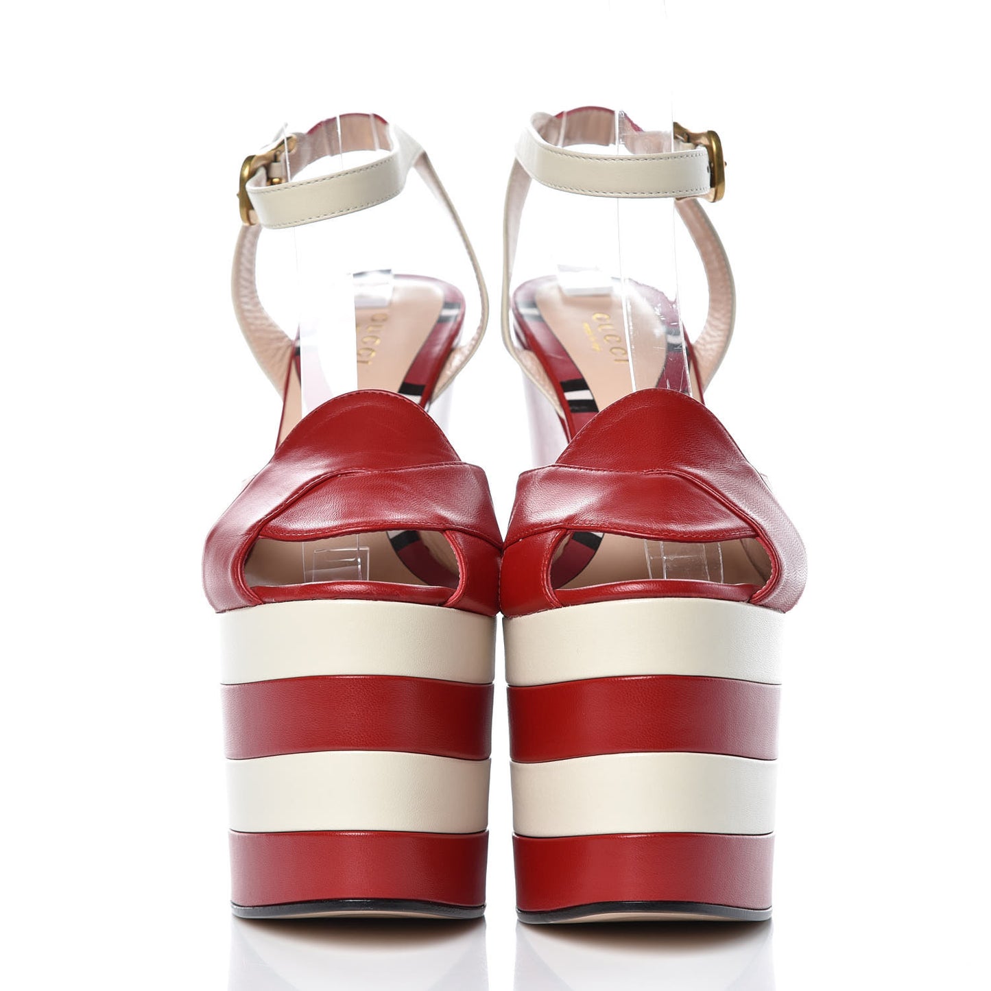 Nappa Striped Sally Platform Wedge Sandals 38.5 Hibiscus Red White