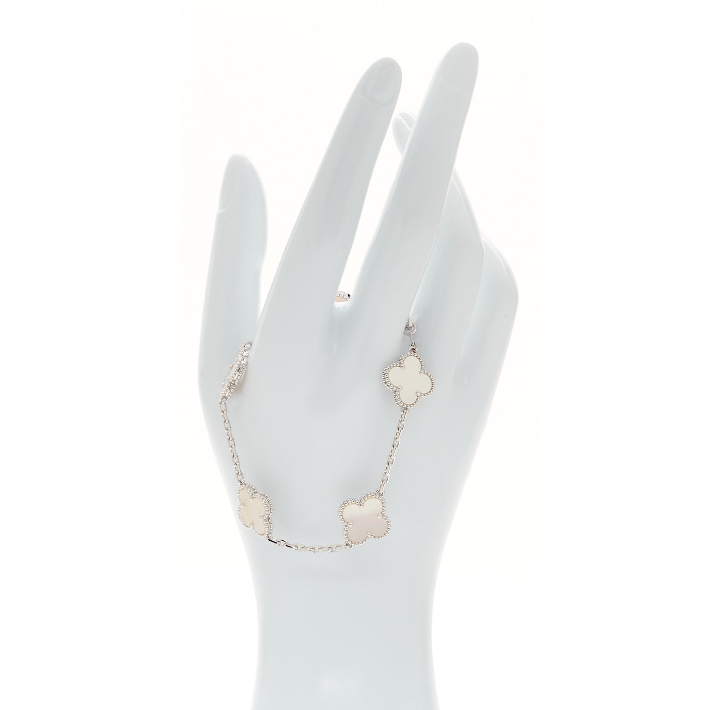 18K White Gold Mother of Pearl 5 Motifs Vintage Alhambra Bracelet