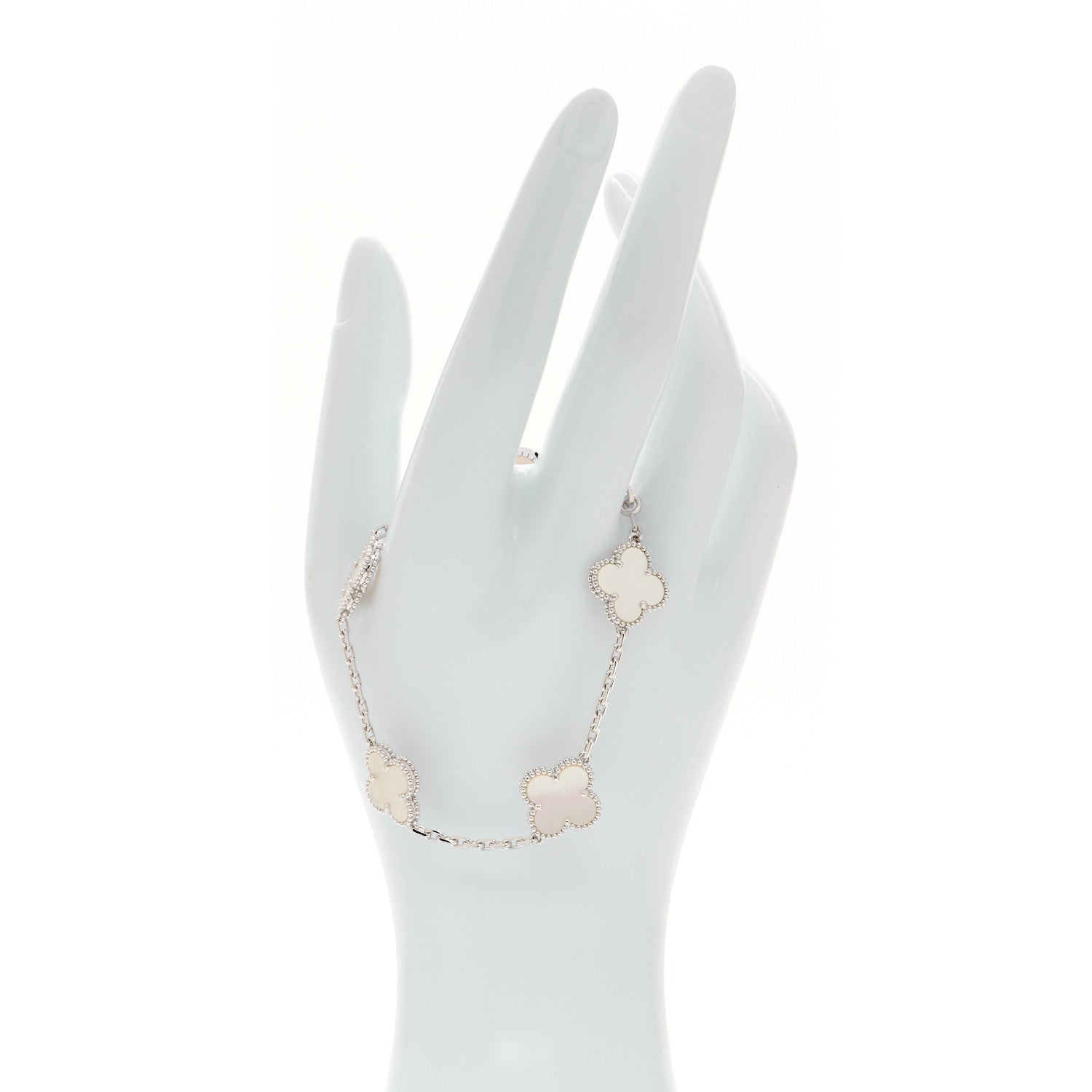 Van Cleef & Arpels 18K White Gold Mother of Pearl 5 Motifs Vintage Alhambra Bracelet 2 of 5