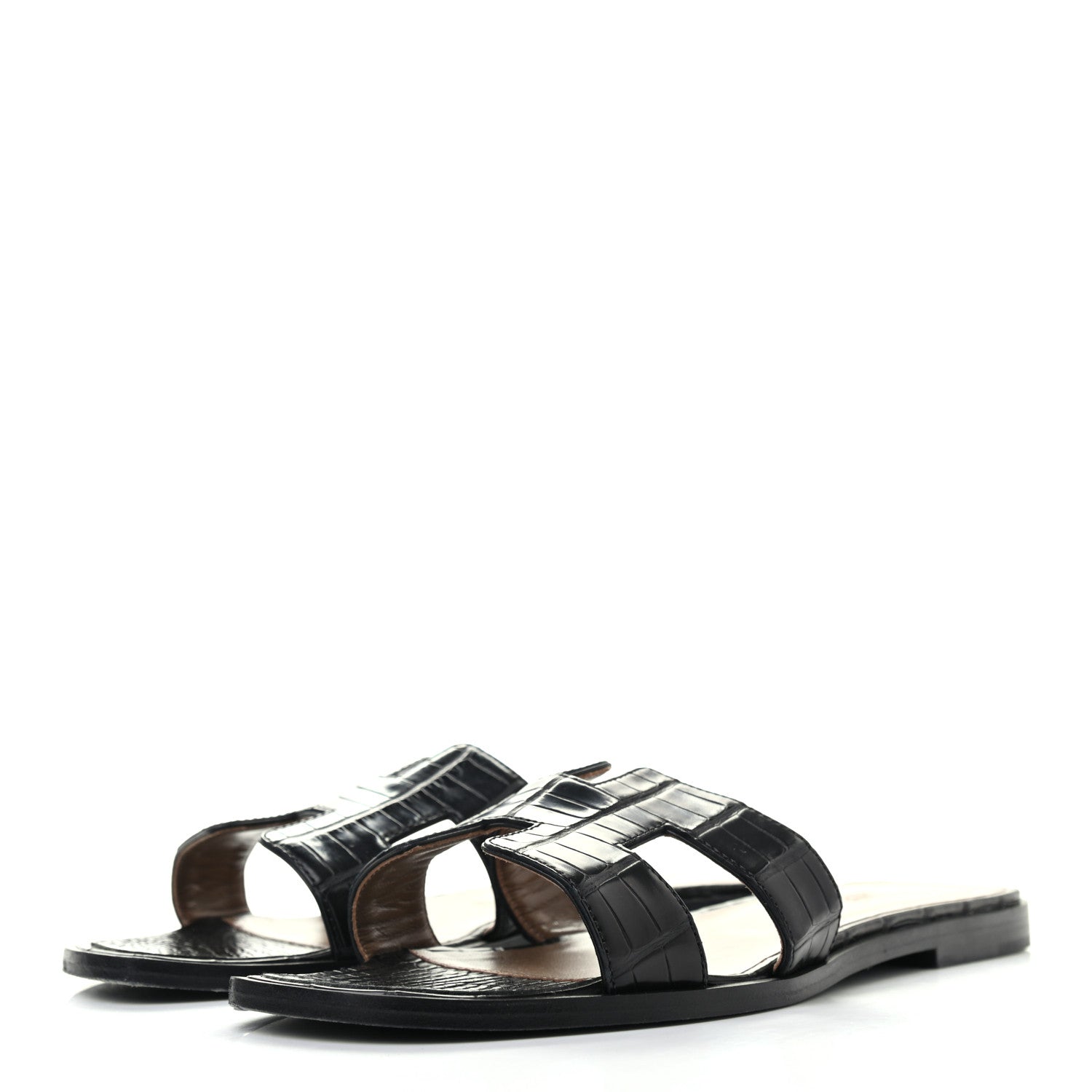 Hermes Shiny Alligator Oran Sandals 38.5 Black 3 of 8