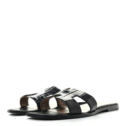 Hermes Shiny Alligator Oran Sandals 38.5 Black 3 of 8