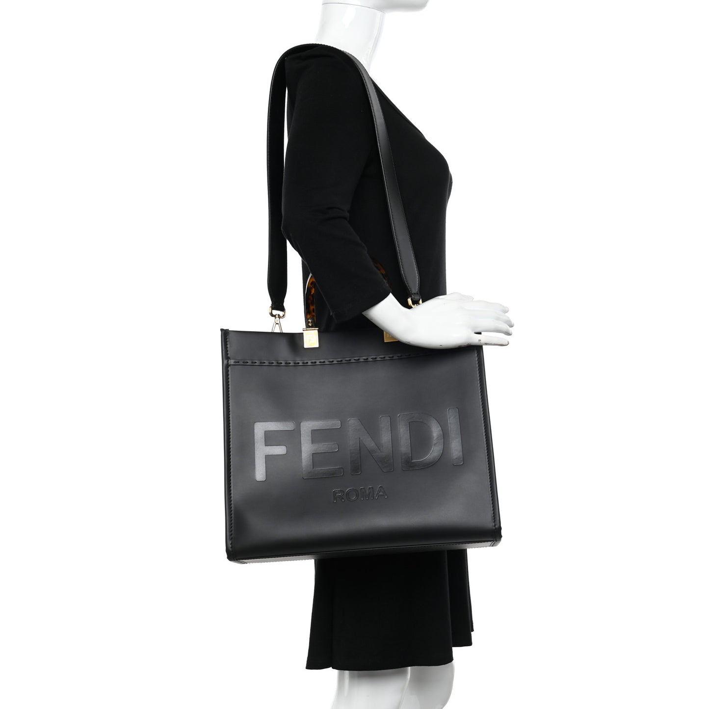 Vitello King Plexiglass Medium Fendi Sunshine Shopper Tote Black