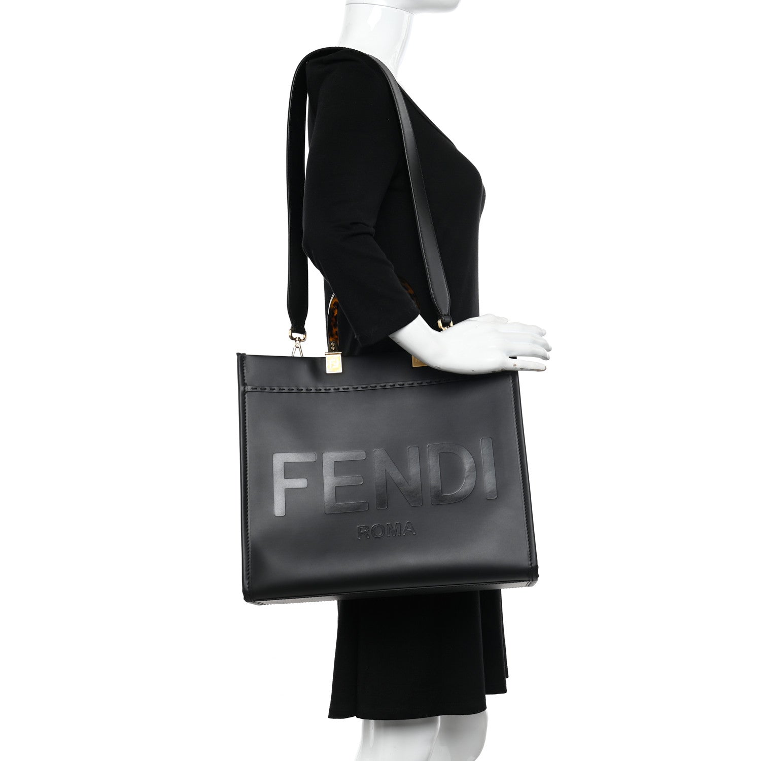 Fendi Vitello King Plexiglass Medium Fendi Sunshine Shopper Tote Black 2 of 10