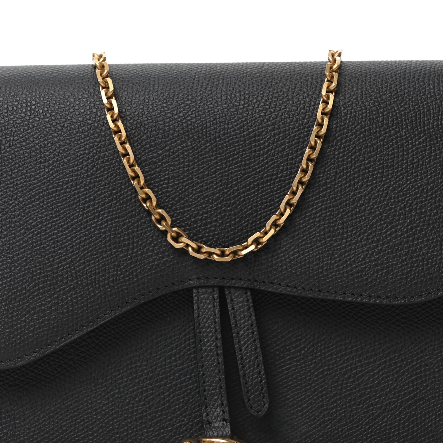 Grained Calfskin Saddle Chain Pouch Black