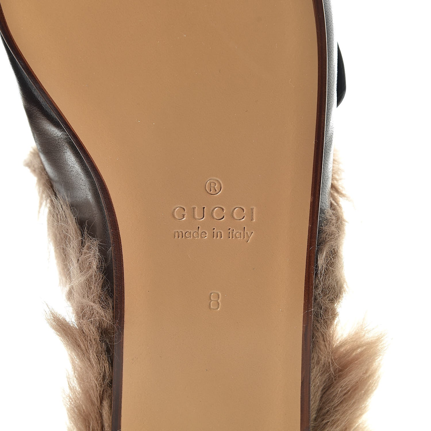 Gucci Goatskin Fur Web GG Mens Princetown Slippers 8 Cocoa 6 of 8