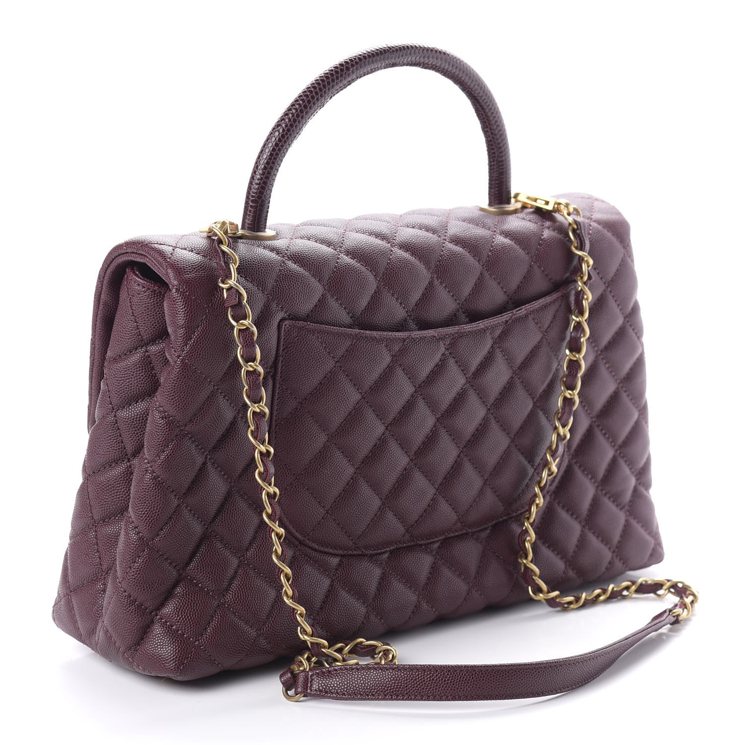 Chanel Caviar Lizard Quilted Medium Coco Handle Flap Burgundy 3 of 11