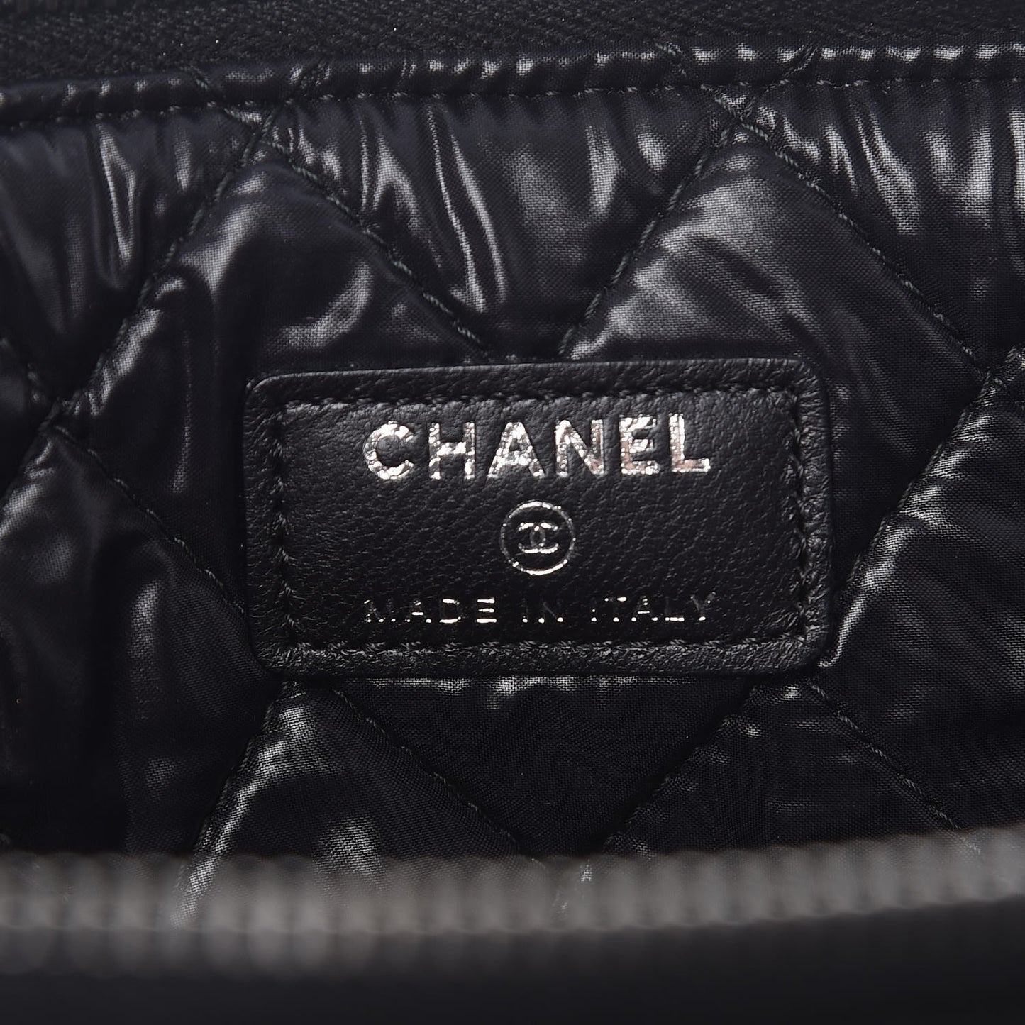 Perforated Lambskin Quilted Large Zip Pouch Black