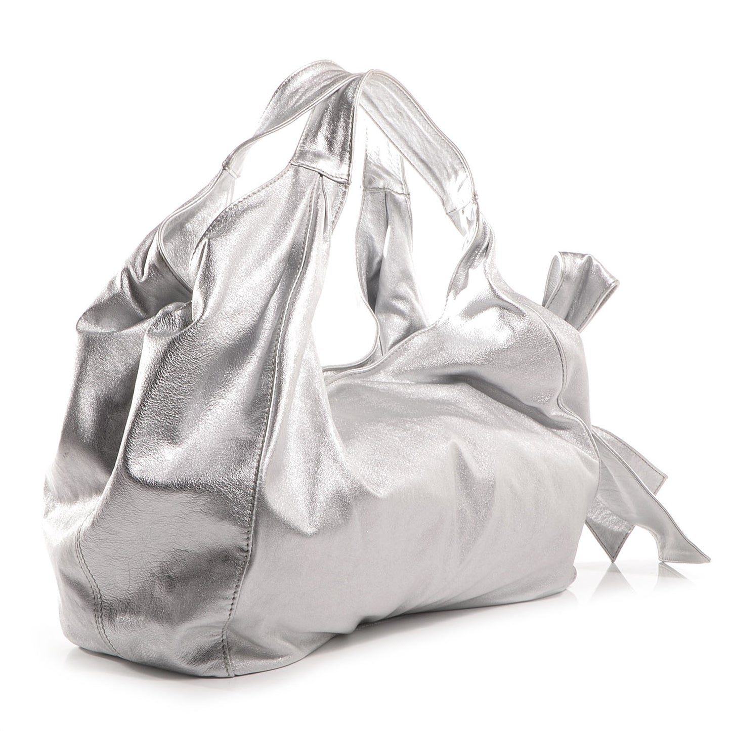 Metallic Nappa Large Nuage Bow Hobo Silver