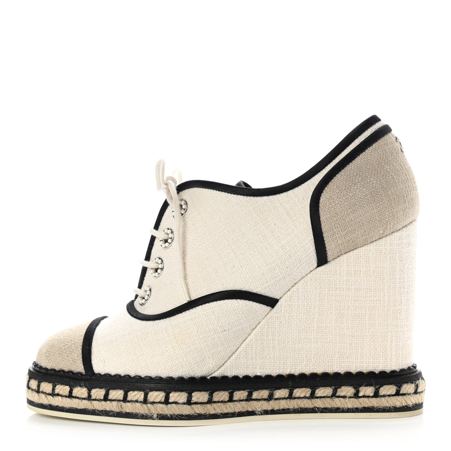 Raffia Lace Up Wedge Espadrilles 37.5 Beige