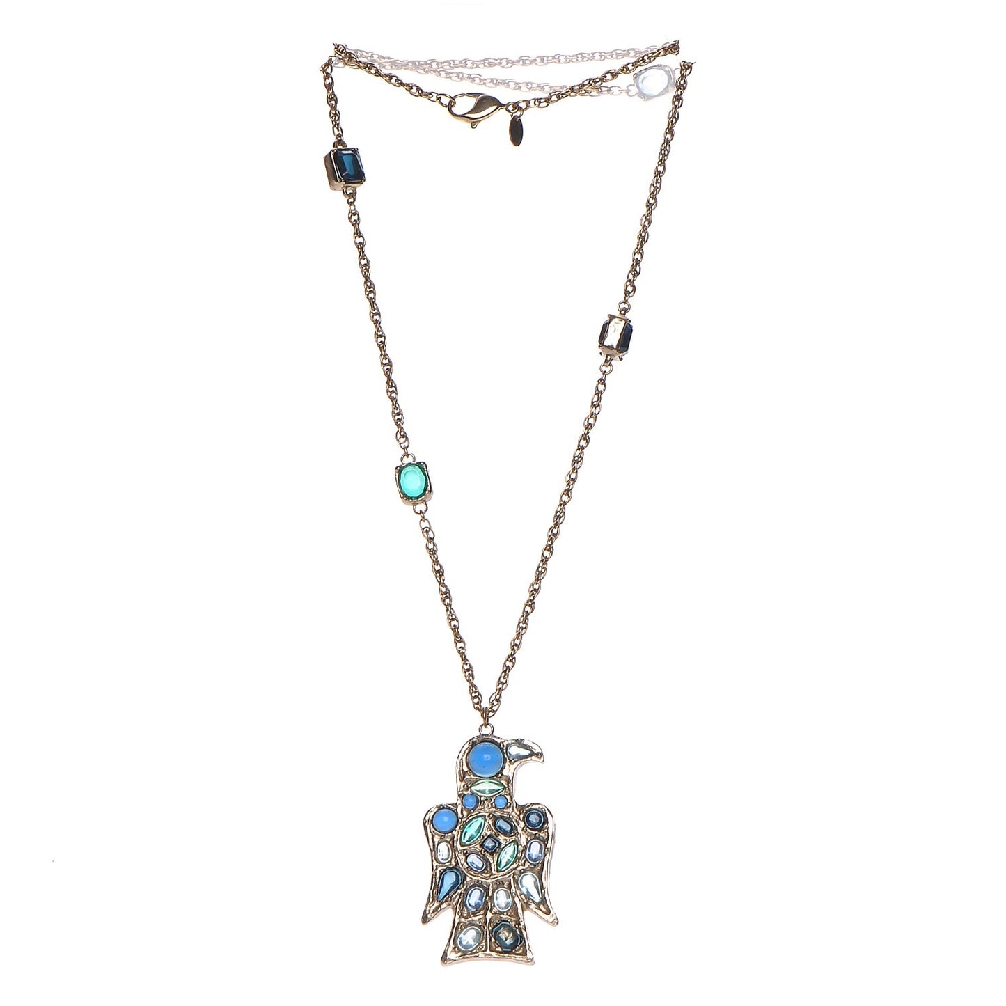 Crystal Bird Pendant Necklace Blue Silver