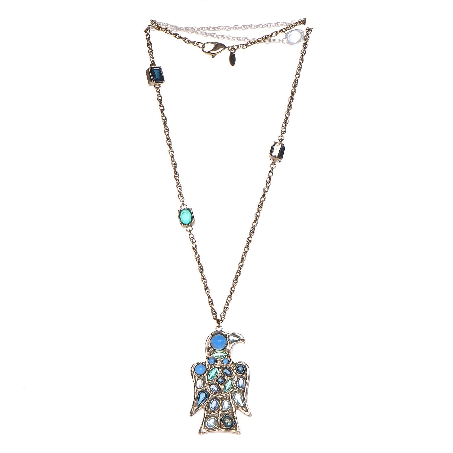 Chanel Crystal Bird Pendant Necklace Blue Silver 3 of 5