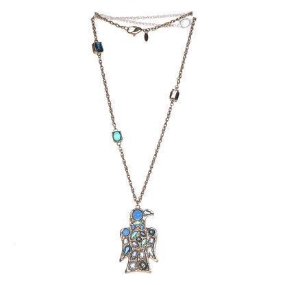Chanel Crystal Bird Pendant Necklace Blue Silver 3 of 5