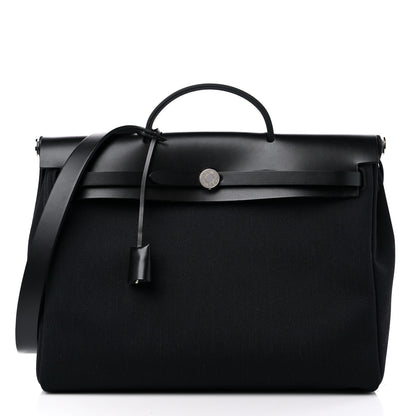 Hermes Military Toile Vache Hunter Herbag Messenger 39 Black 3 of 11
