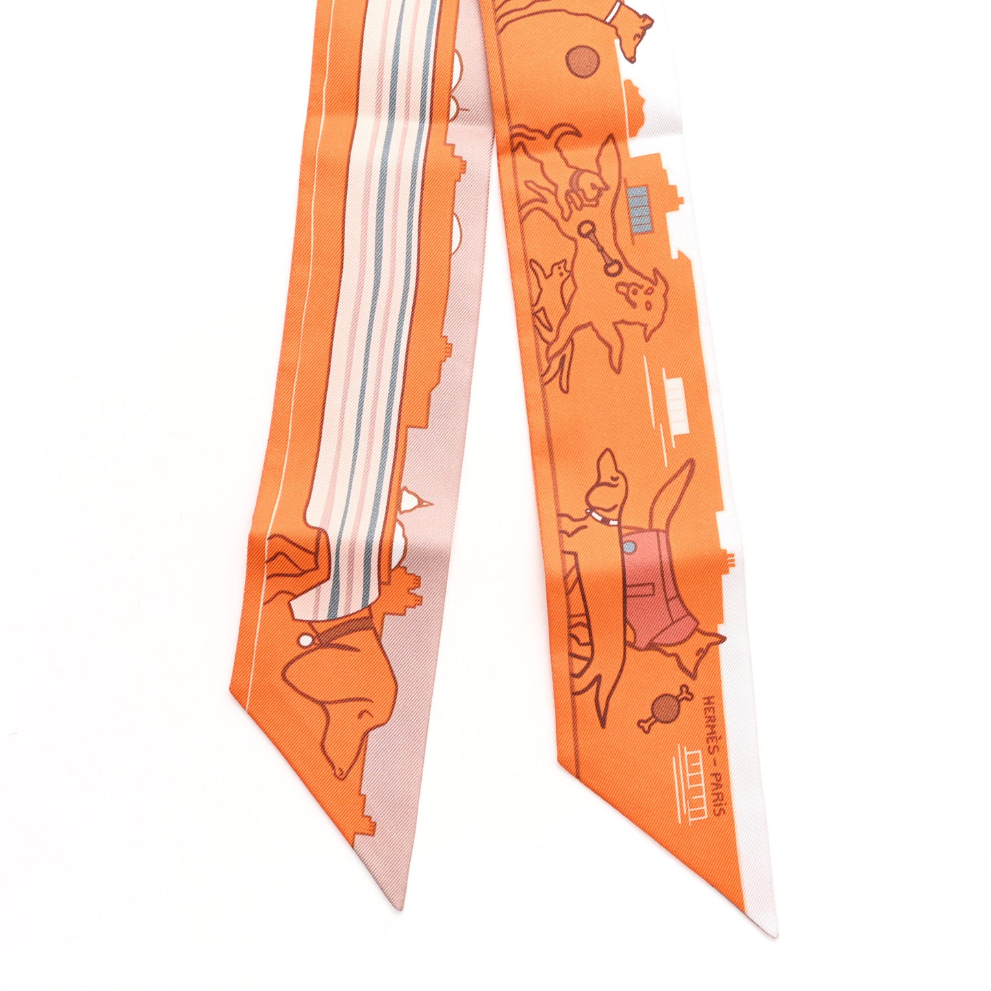 Silk Les Chiens Parisiens Twilly Orange White Beige