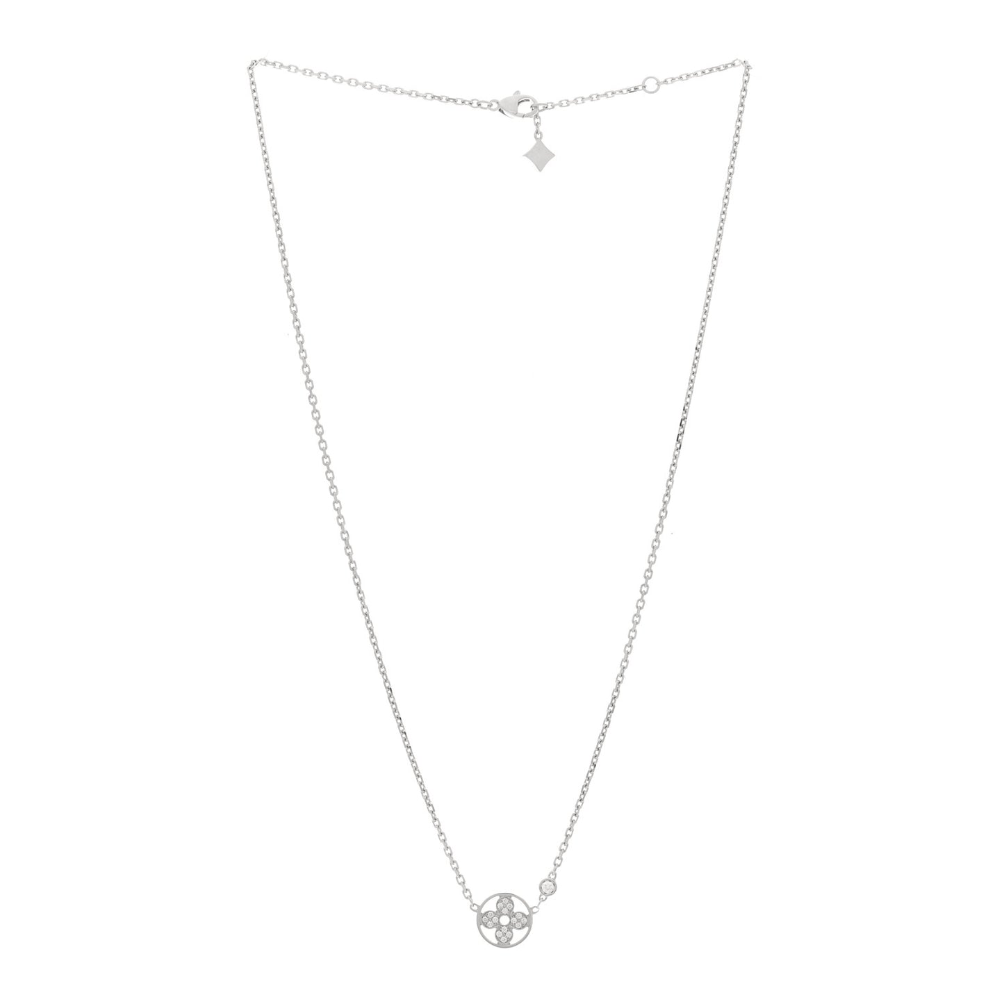 18K White Gold Diamond Blossom BB Pendant Necklace