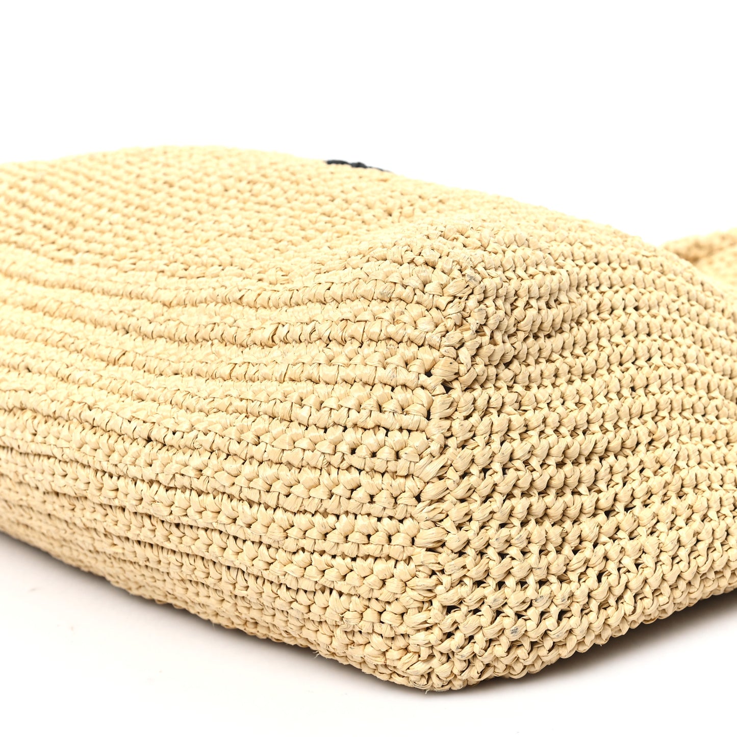 Yarn Raffia Effect Crochet Embroidered Logo Tote Naturale