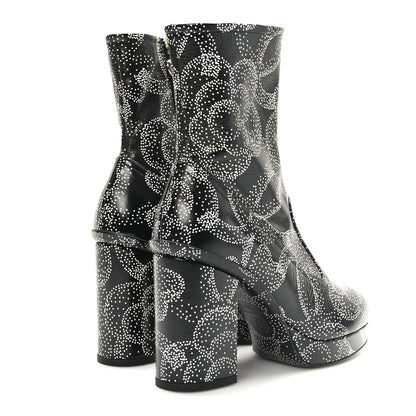 Chanel Calfskin Camellia Printed Ankle Boots 36.5 Black White 4 of 8