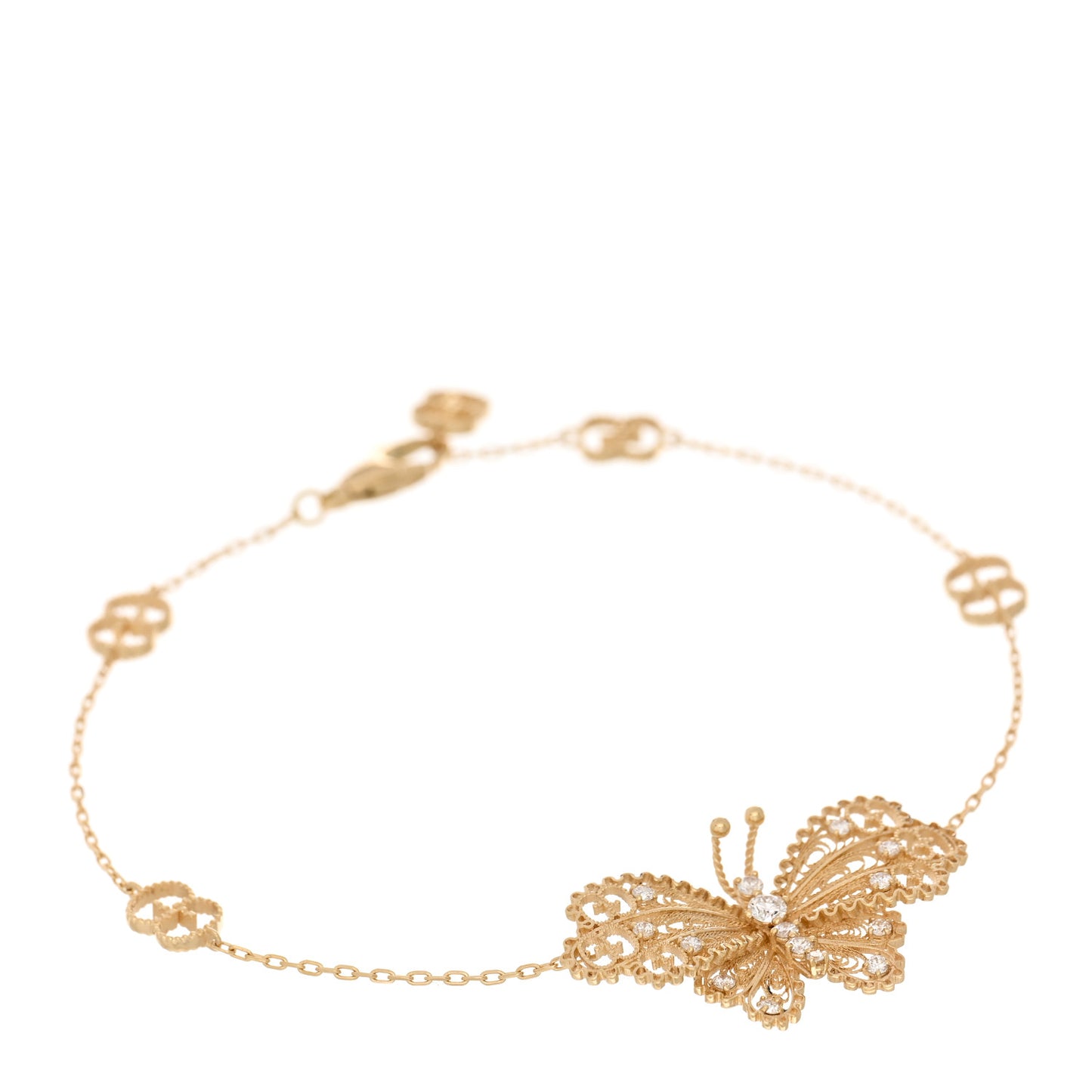 18K Yellow Gold Diamond Le Marche Des Merveilles Butterfly Bracelet 17