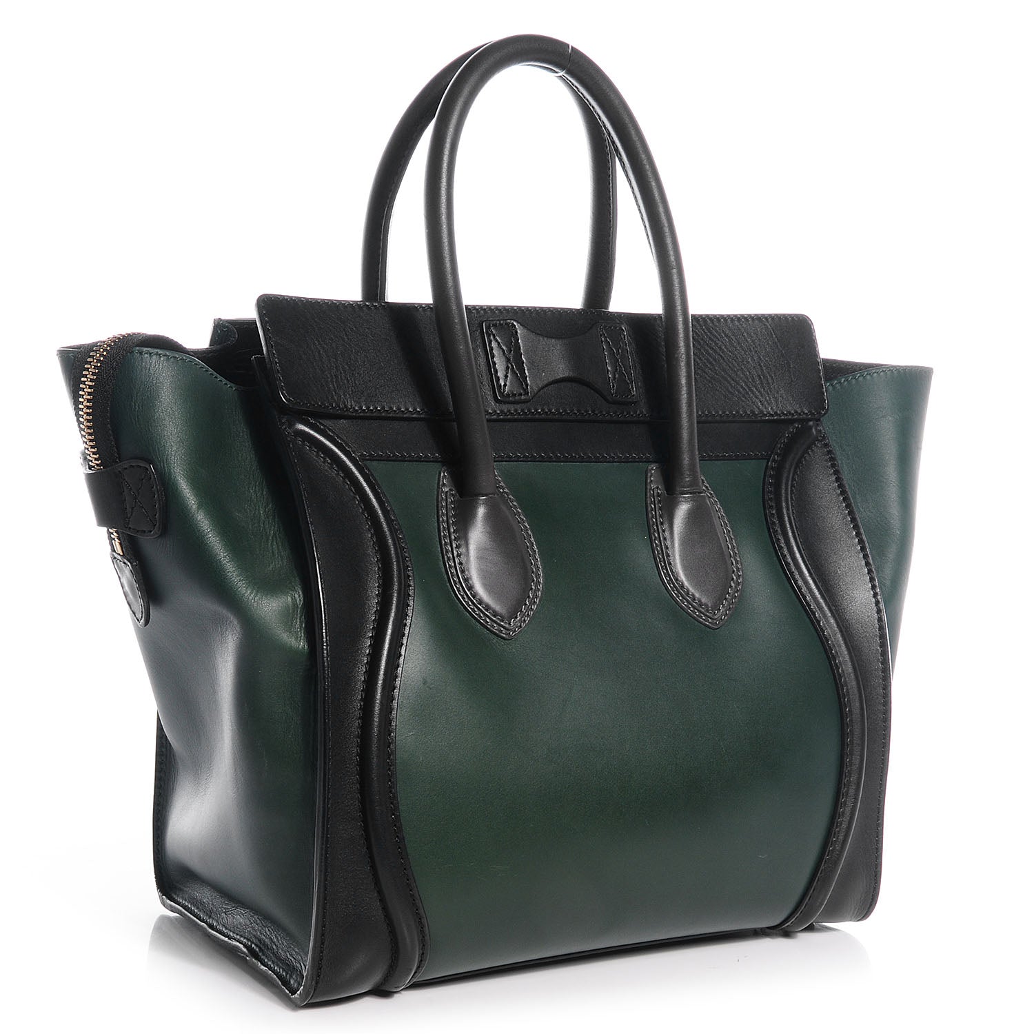 Celine Smooth Calfskin Bi-Color Mini Luggage Forest Black 3 of 8