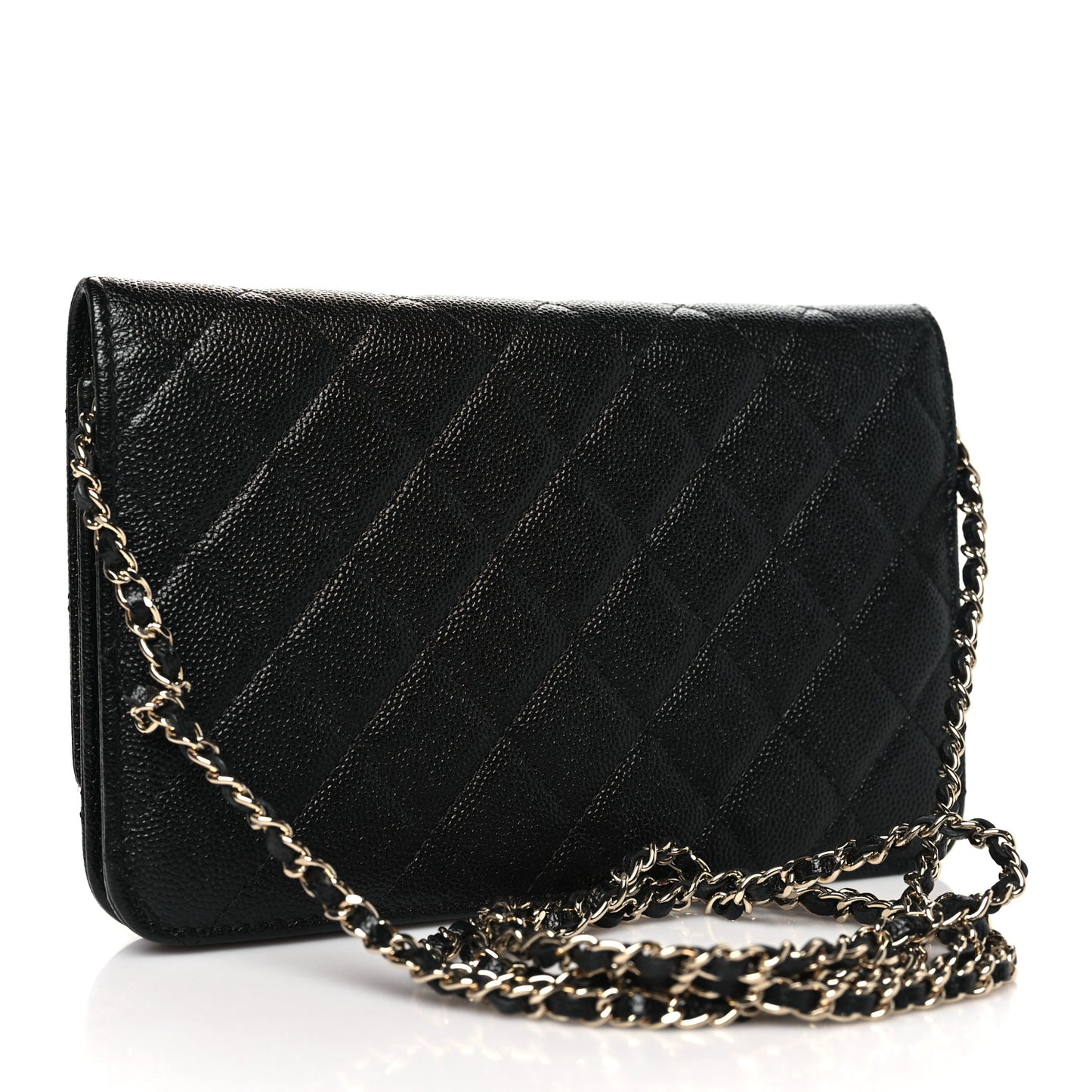 Caviar Quilted Golden Class Wallet On Chain WOC Black